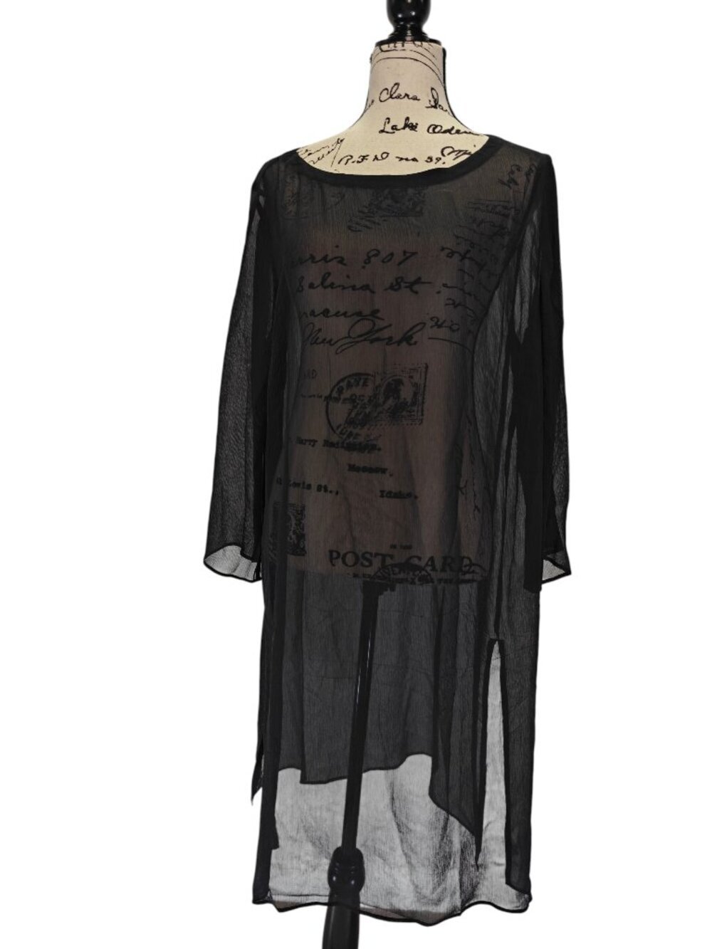 NWT J.Jill Wearever 100% Silk Sheer Crinkle Tunic Swim Cover Black Size Large